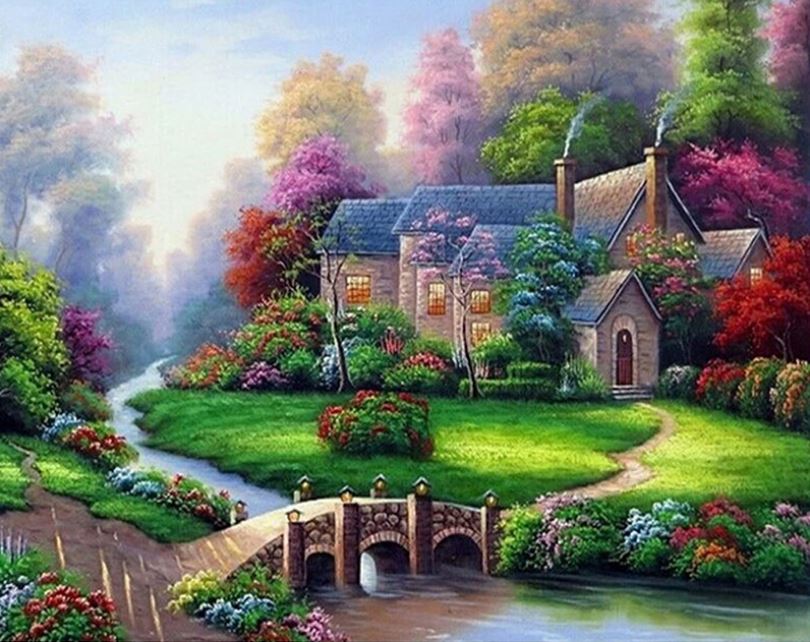 DIY花園別墅小屋5D鑽石畫(滿鑽)