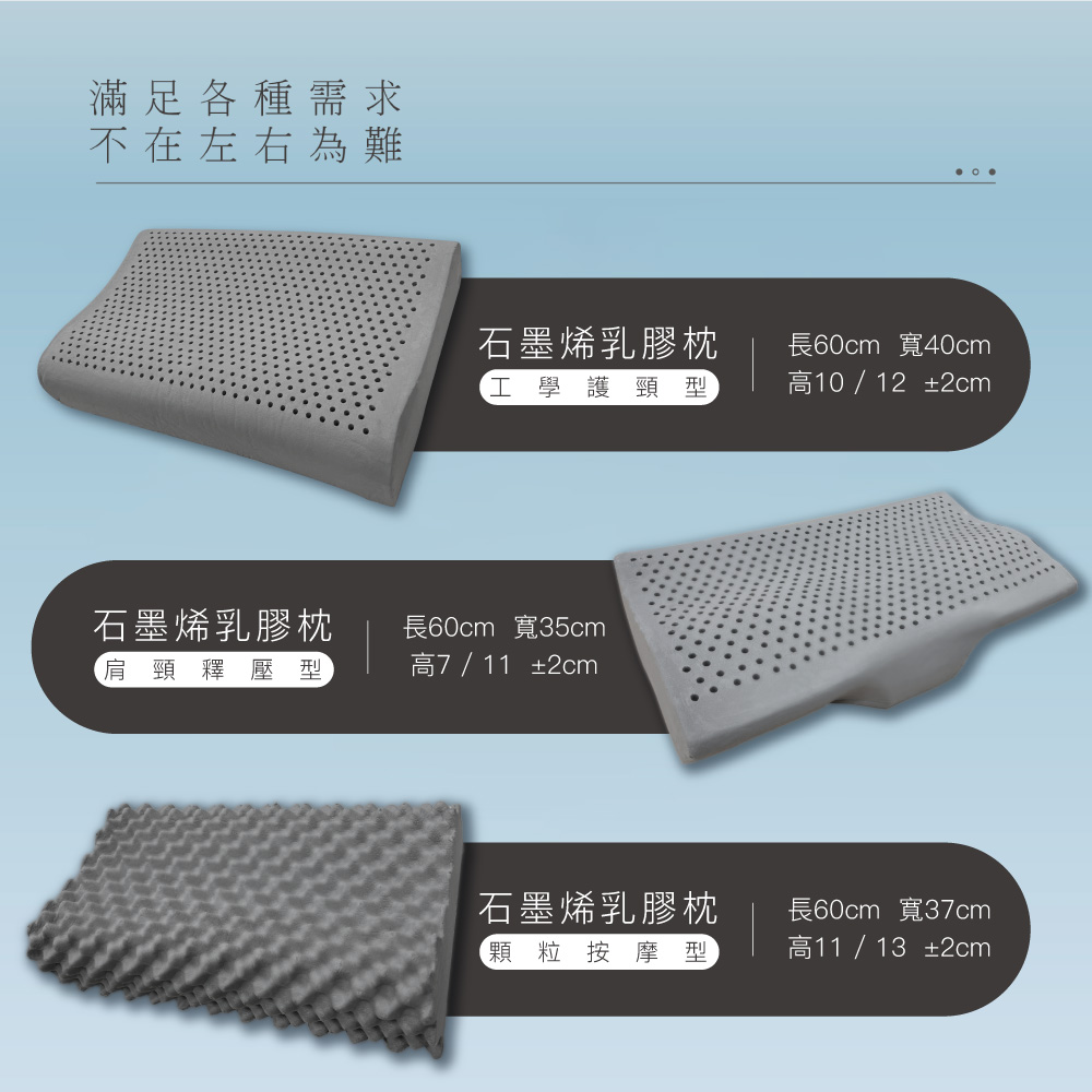 【BEST】 石墨稀 泰國乳膠 枕頭 枕心 完美支撐 多款乳膠枕任選 贈3M防潑水大和枕套(灰)