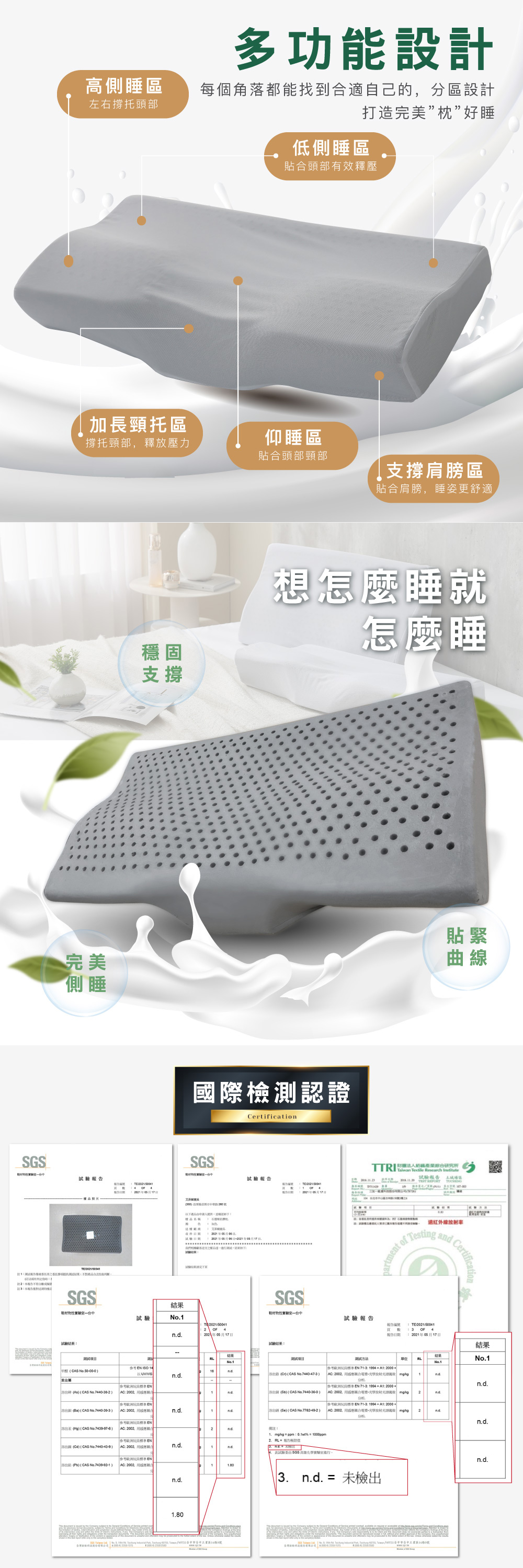 【BEST】 石墨稀 泰國乳膠 枕頭 枕心 完美支撐 多款乳膠枕任選 贈3M防潑水大和枕套(灰)