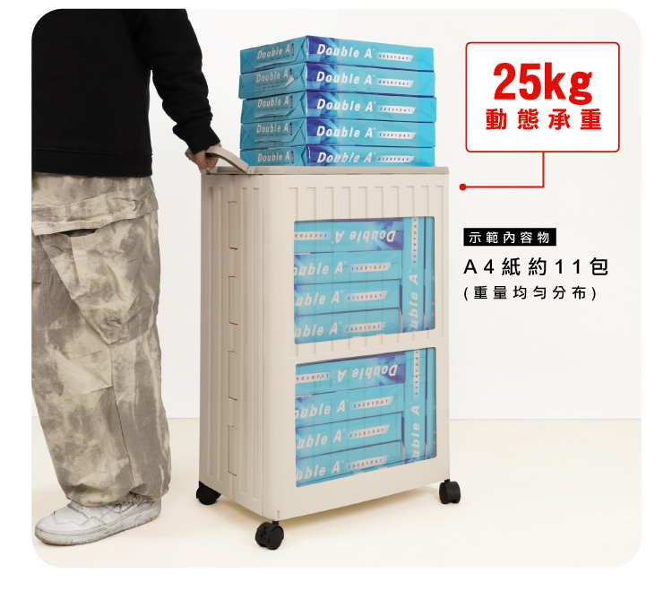 (2025 七月)【ANDYMAY2】85L玉川大容量雙層附輪收納箱-奶茶色(OH-Q328)