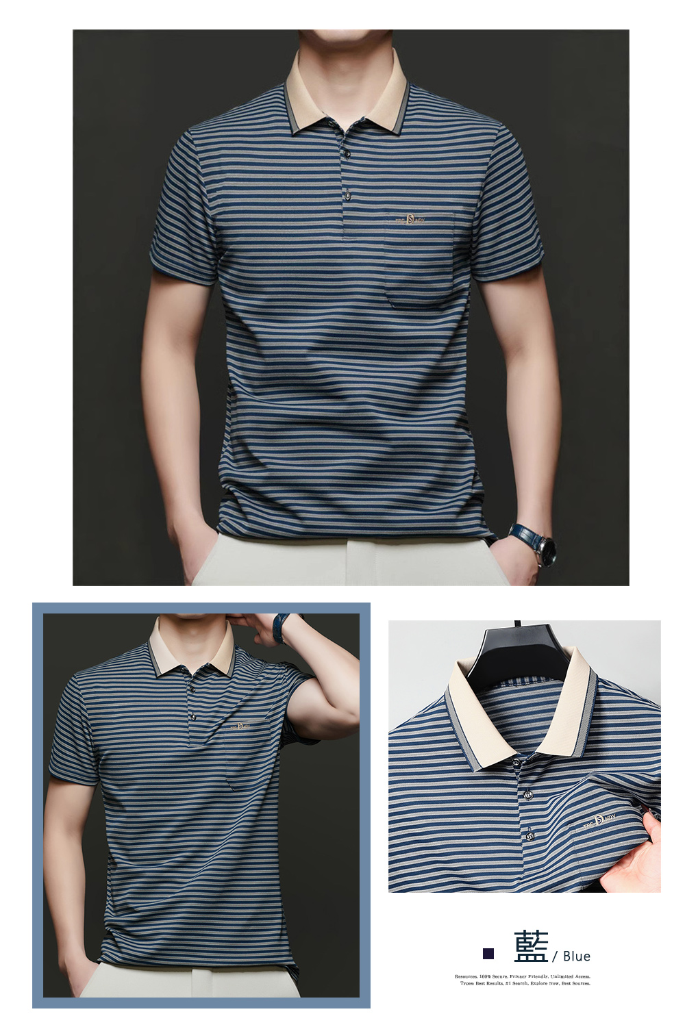 條紋刺繡口袋短袖POLO衫