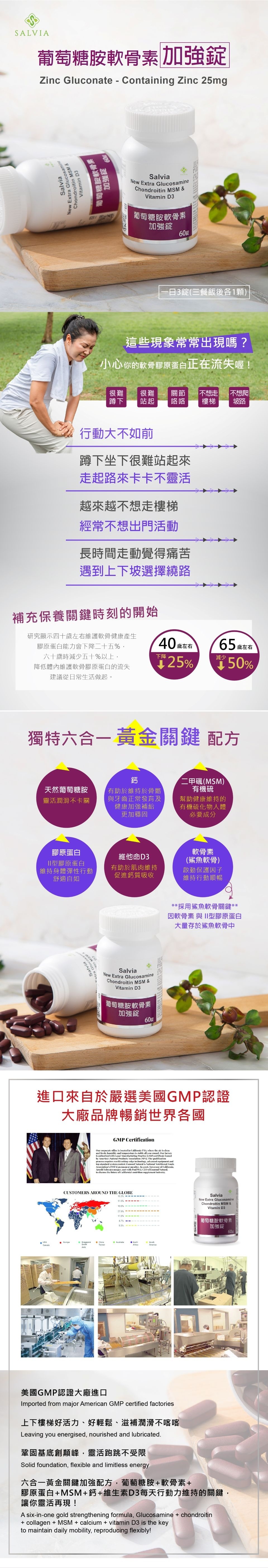 【Salvia】葡萄糖胺軟骨素6合1關鍵加強錠