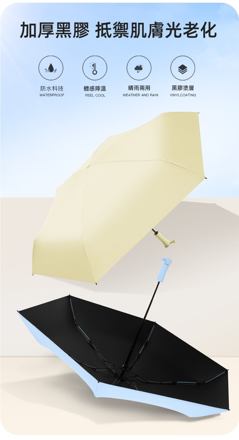 隱形手柄雙龍骨黑膠晴雨傘 防曬 抗紫外線 抗UV