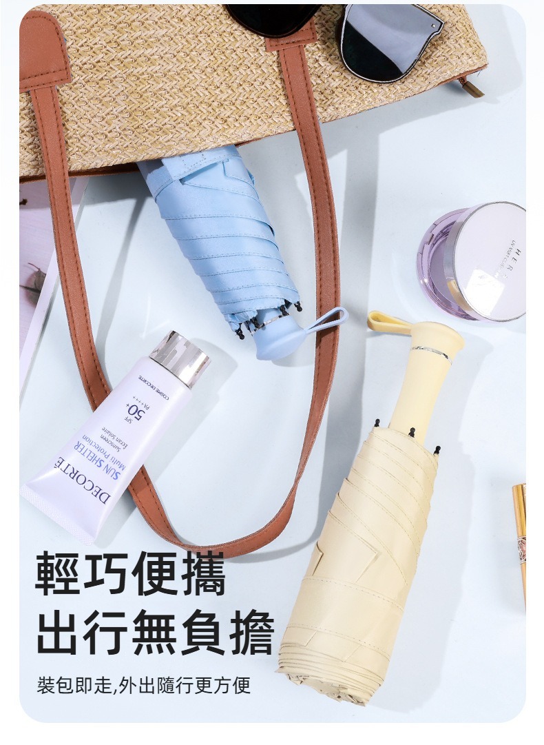 隱形手柄雙龍骨黑膠晴雨傘 防曬 抗紫外線 抗UV