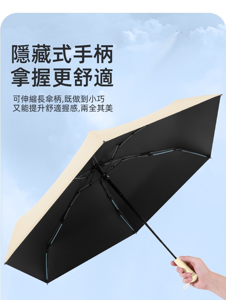 隱形手柄雙龍骨黑膠晴雨傘 防曬 抗紫外線 抗UV