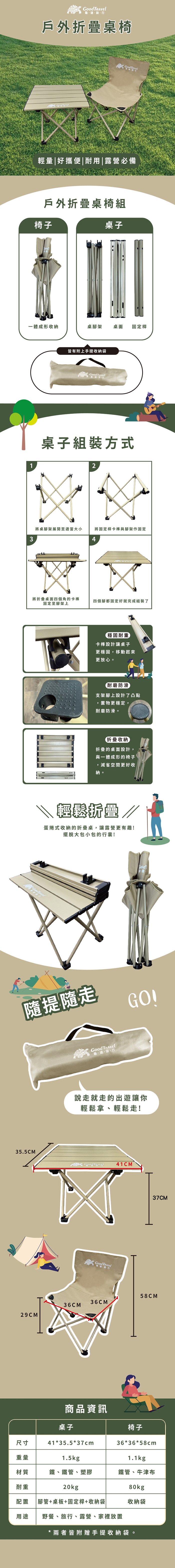 【GoodTravel龜速旅行】露營輕便攜帶收納桌+折疊椅1張