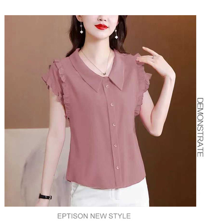 KN3423韓國櫻桃甜心棉麻雪紡上衣