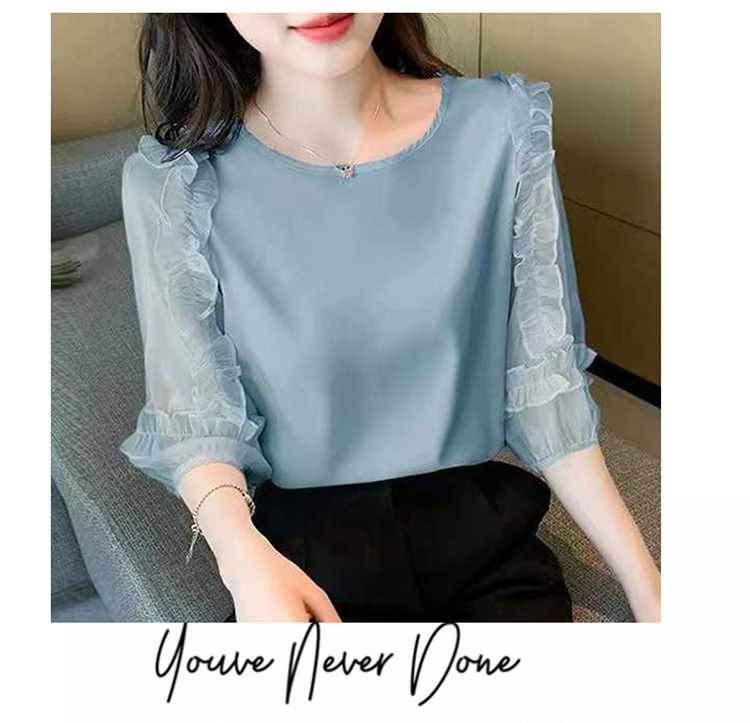 KN3419韓國繽紛渲染棉麻雪紡上衣