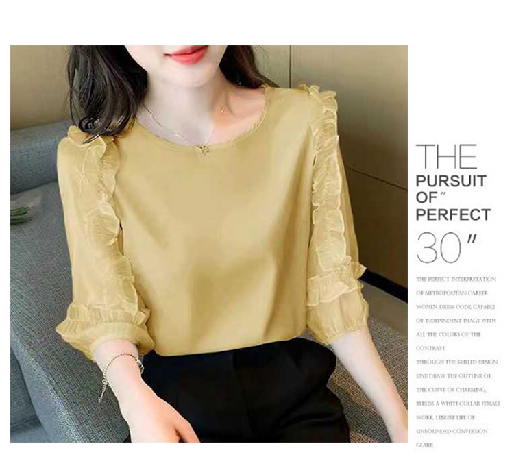 KN3419韓國繽紛渲染棉麻雪紡上衣