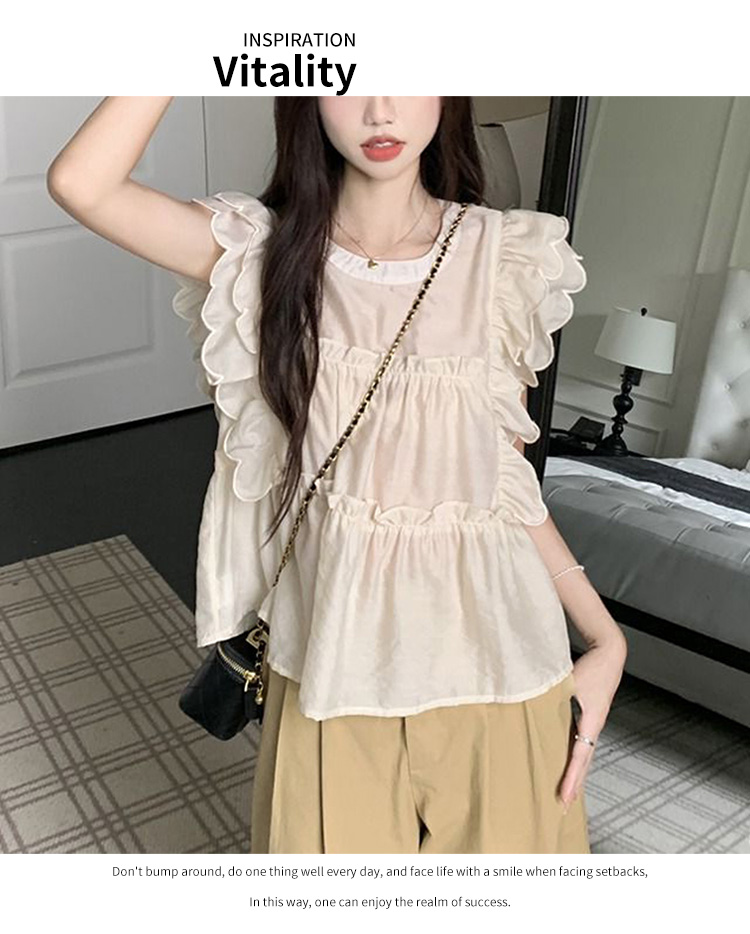 KN3421韓國簡約美感法式荷葉邊上衣