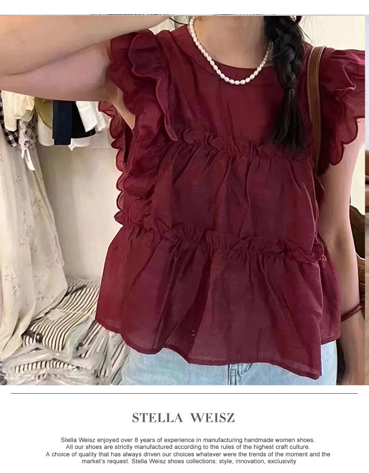 KN3421韓國簡約美感法式荷葉邊上衣