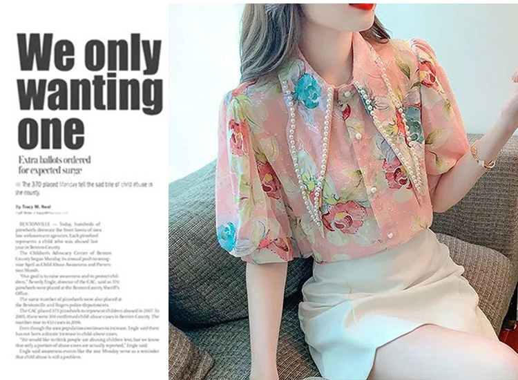 KN3422韓國復古知性泡泡袖上衣