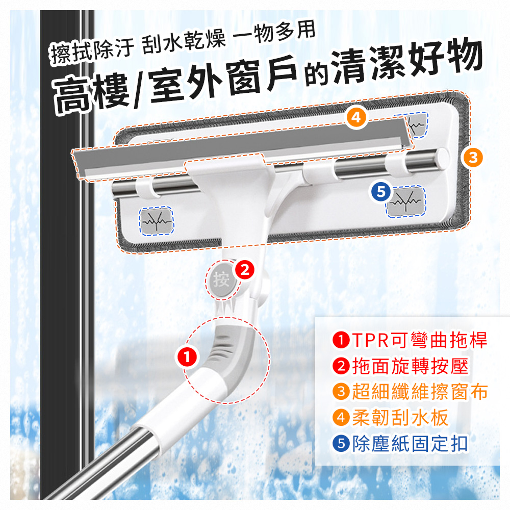 新款可彎曲彈性刮擦玻璃伸縮桿(一桿二布)