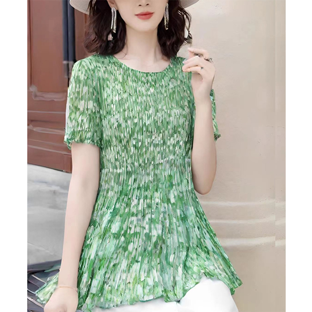 KSN3339韓國亞麻涼感完美夏日三宅風壓褶上衣