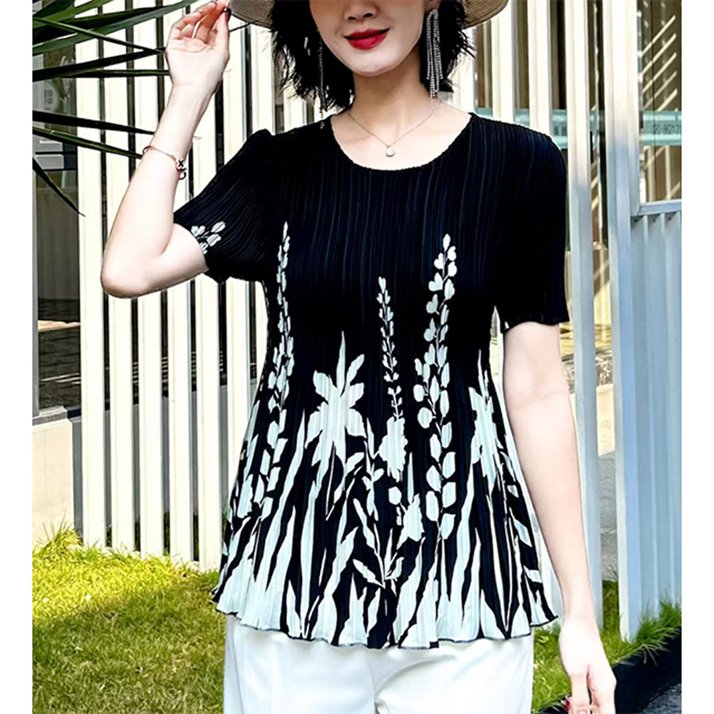 KSN3341韓國亞麻涼感完美假期三宅風壓褶上衣