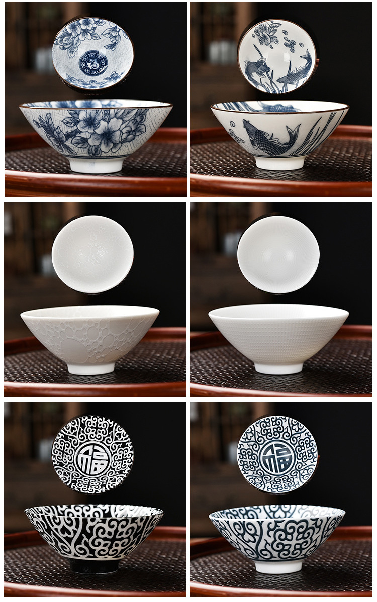 青花滿彩陶瓷功夫茶杯6件組