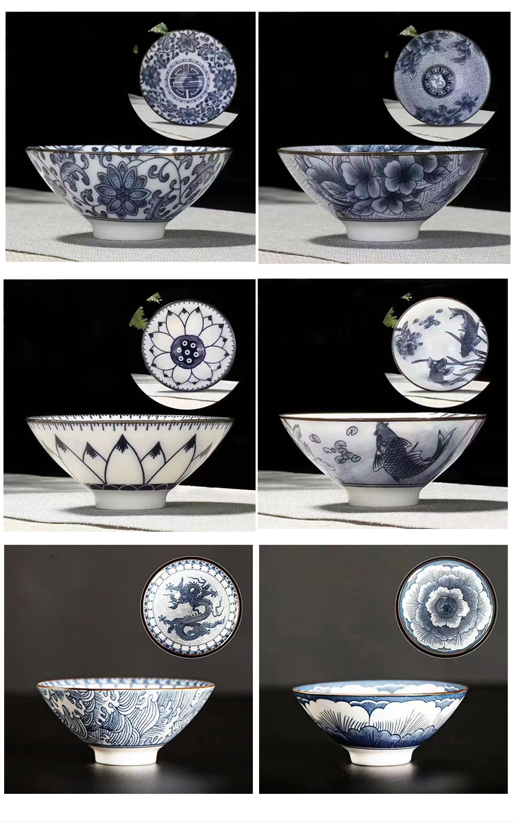 青花滿彩陶瓷功夫茶杯6件組