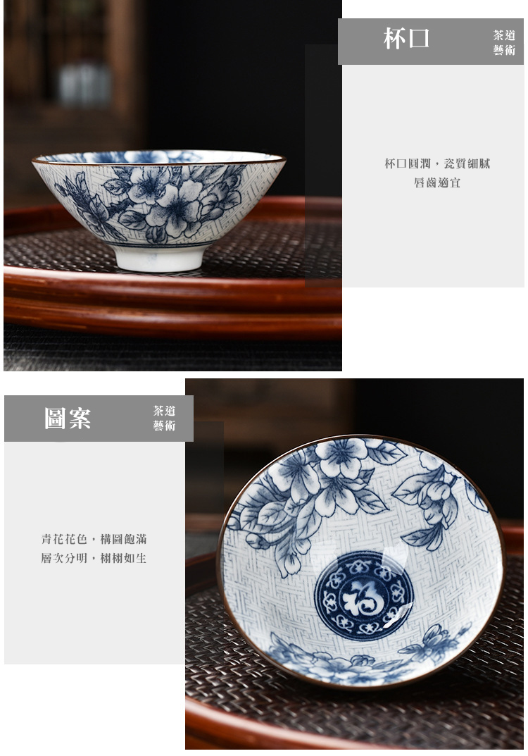 青花滿彩陶瓷功夫茶杯6件組