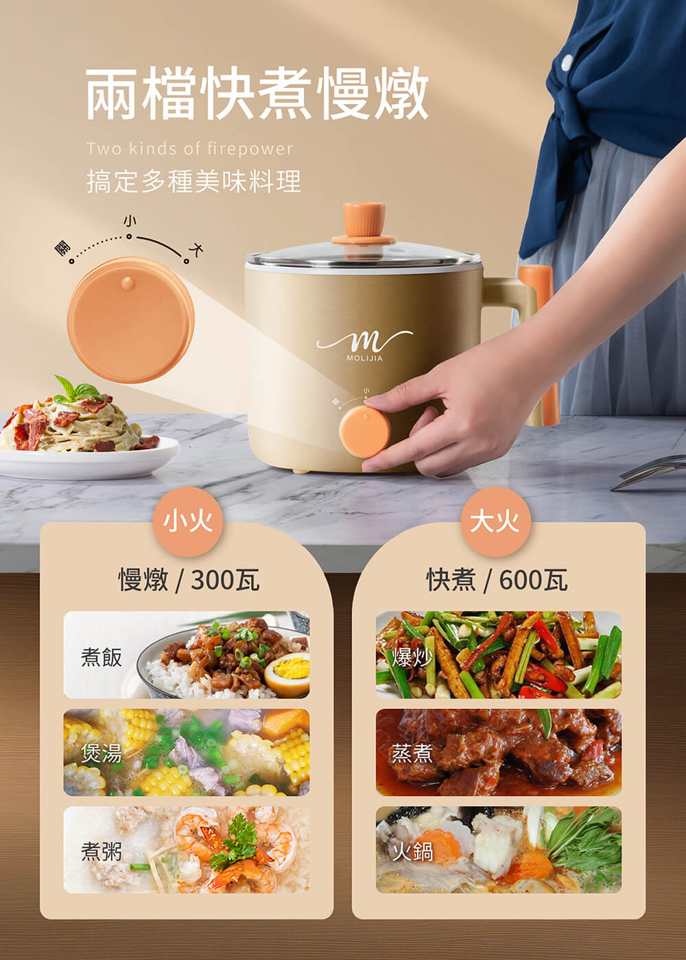 【MOLIJIA 魔力家】1.8L-M28 雙層防燙不沾快煮鍋(BY011028)