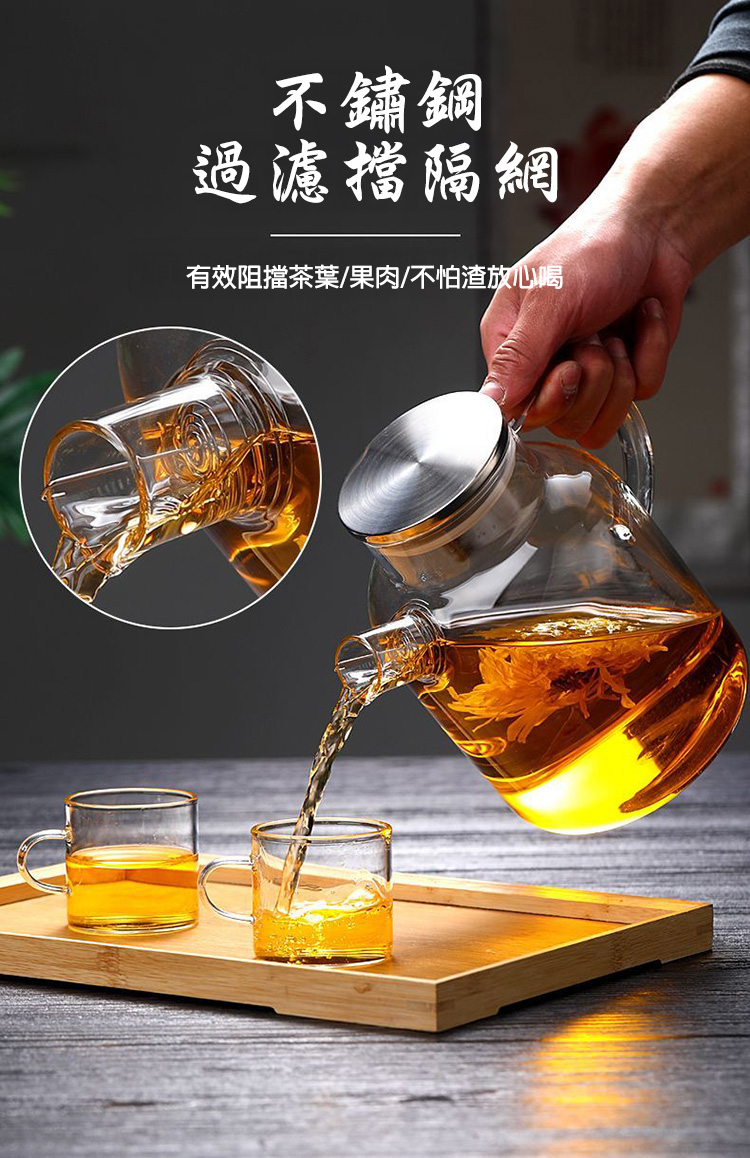 透黑冷水壺耐熱高溫玻璃泡茶壺1800ml