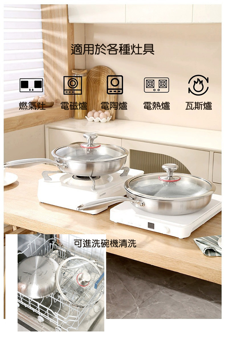 德國純鈦316不鏽鋼28cm無塗層蜂窩平底煎鍋