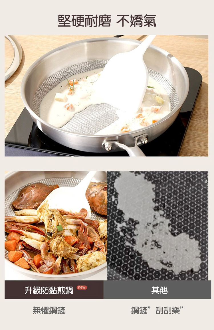 德國純鈦316不鏽鋼28cm無塗層蜂窩平底煎鍋