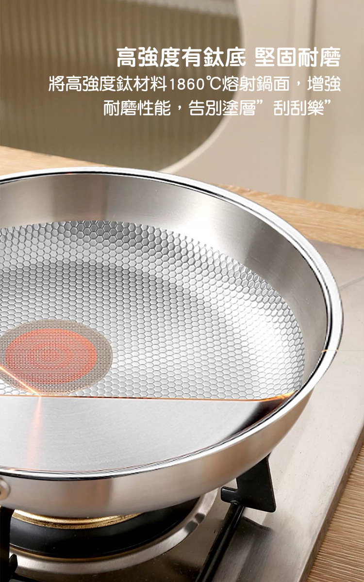 德國純鈦316不鏽鋼28cm無塗層蜂窩平底煎鍋