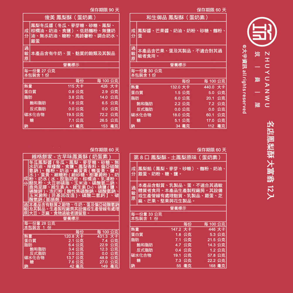 【大富翁】名店鳳梨酥禮盒(12入/盒) -(中秋預購2025送禮/提盒包裝/月餅)