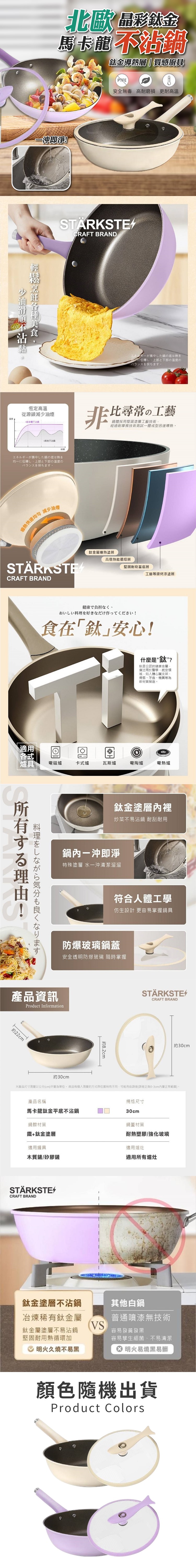 晶彩鈦金 馬卡龍不沾炒鍋 30cm