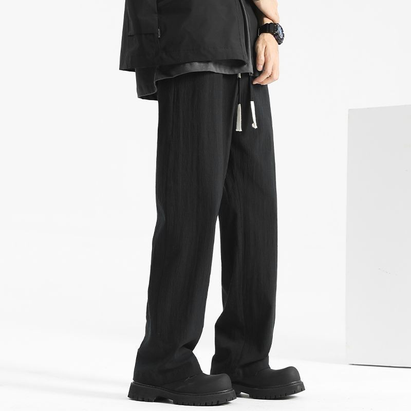 夏季棉麻亞麻垂墜感男休閒直筒褲