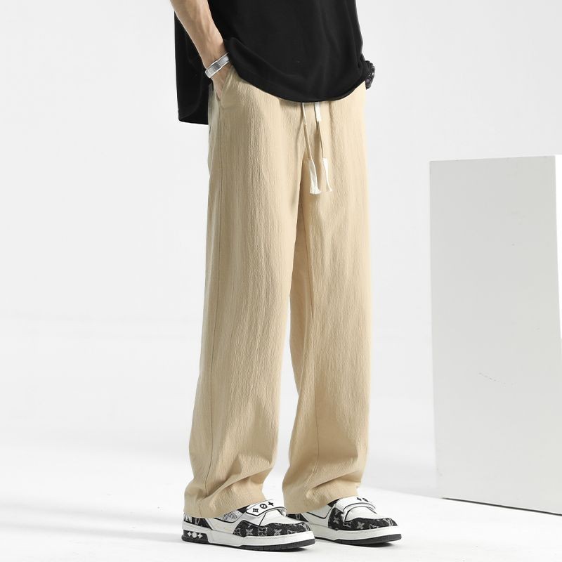 夏季棉麻亞麻垂墜感男休閒直筒褲