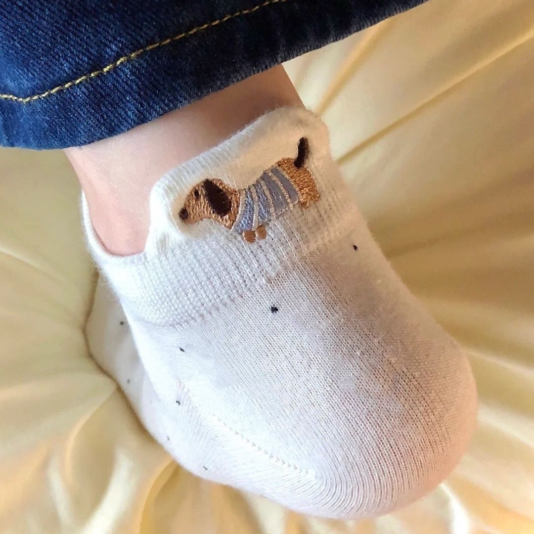 爆款立耳甜心搞怪襪刺繡狗狗短襪褲船型襪