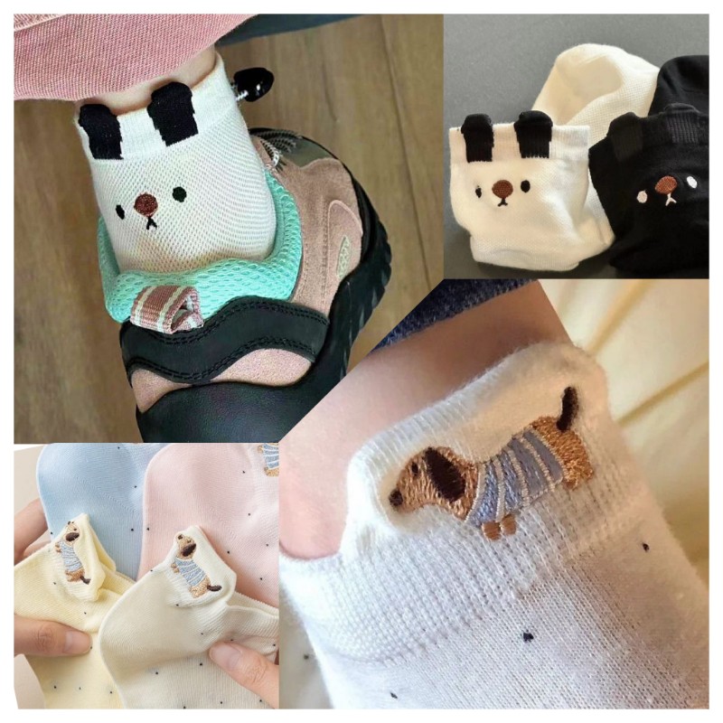 爆款立耳甜心搞怪襪刺繡狗狗短襪褲船型襪
