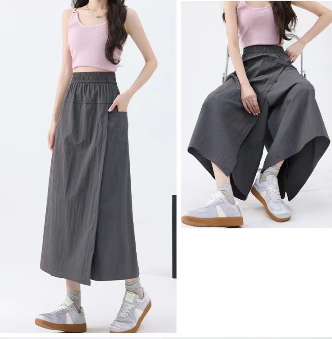 純色不走光春夏開岔顯瘦好穿柔軟舒適半身裙九分褲 褲裙