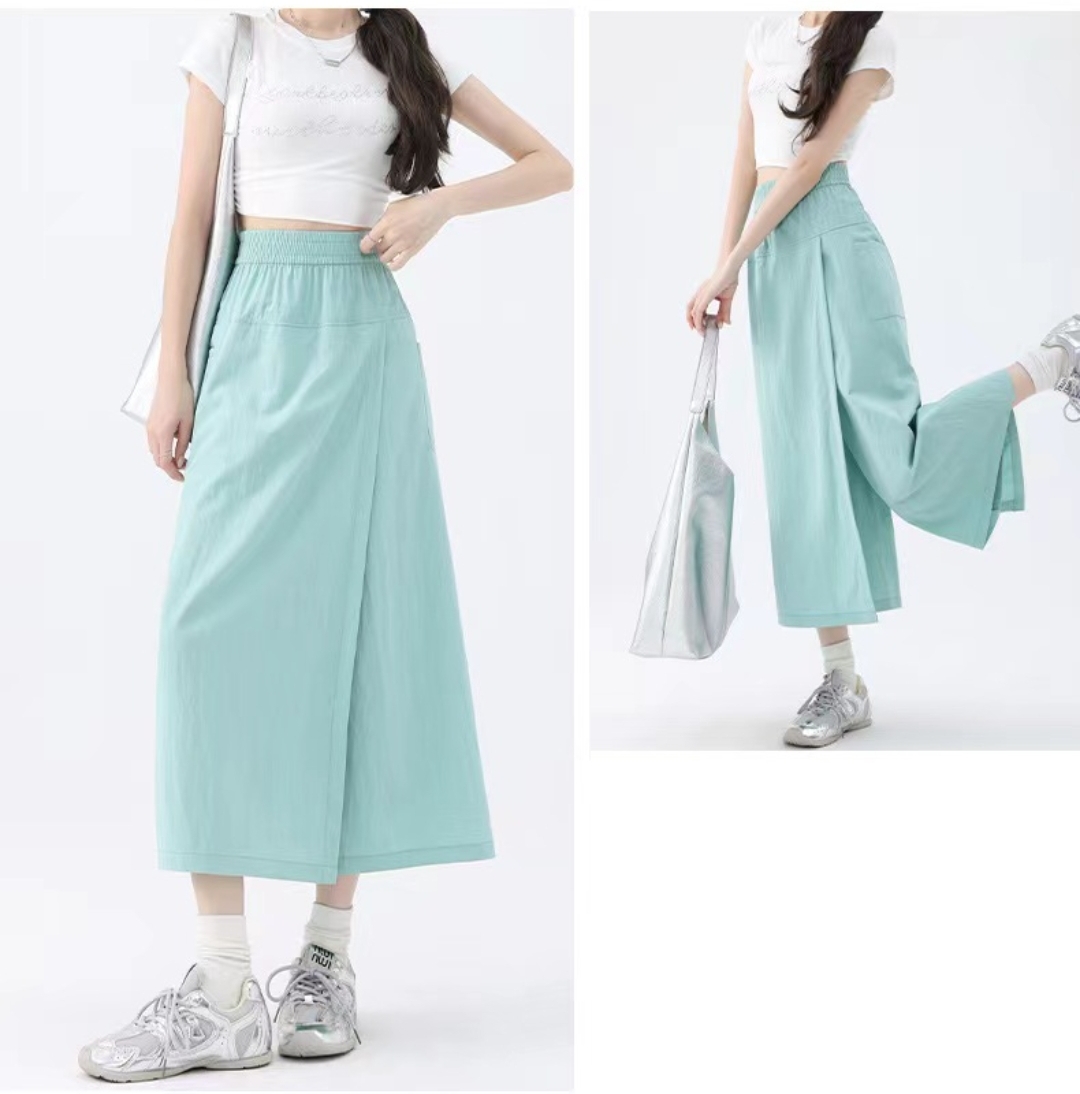 純色不走光春夏開岔顯瘦好穿柔軟舒適半身裙九分褲 褲裙