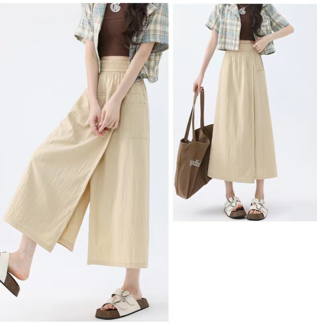 純色不走光春夏開岔顯瘦好穿柔軟舒適半身裙九分褲 褲裙