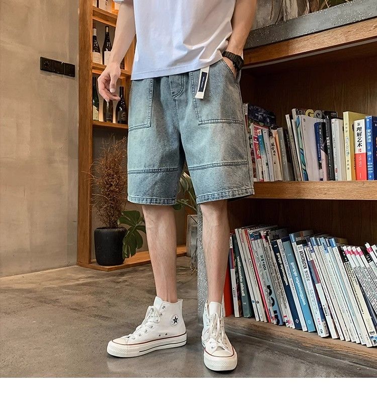 夏季男款薄款水洗復古五分褲短褲