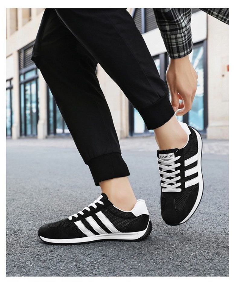 夏季透氣鏤空網面三線阿甘鞋男休閒鞋