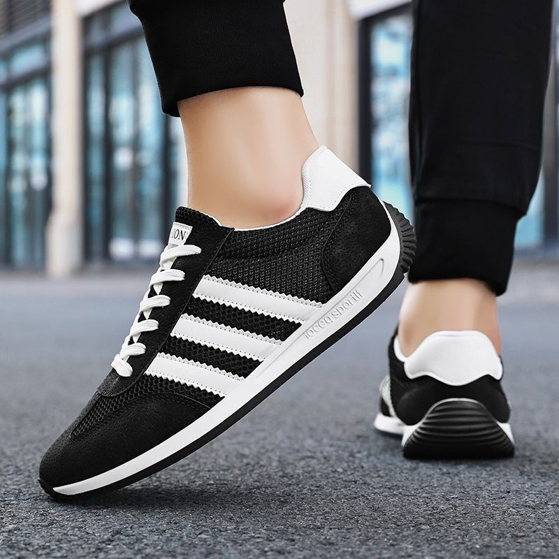 夏季透氣鏤空網面三線阿甘鞋男休閒鞋