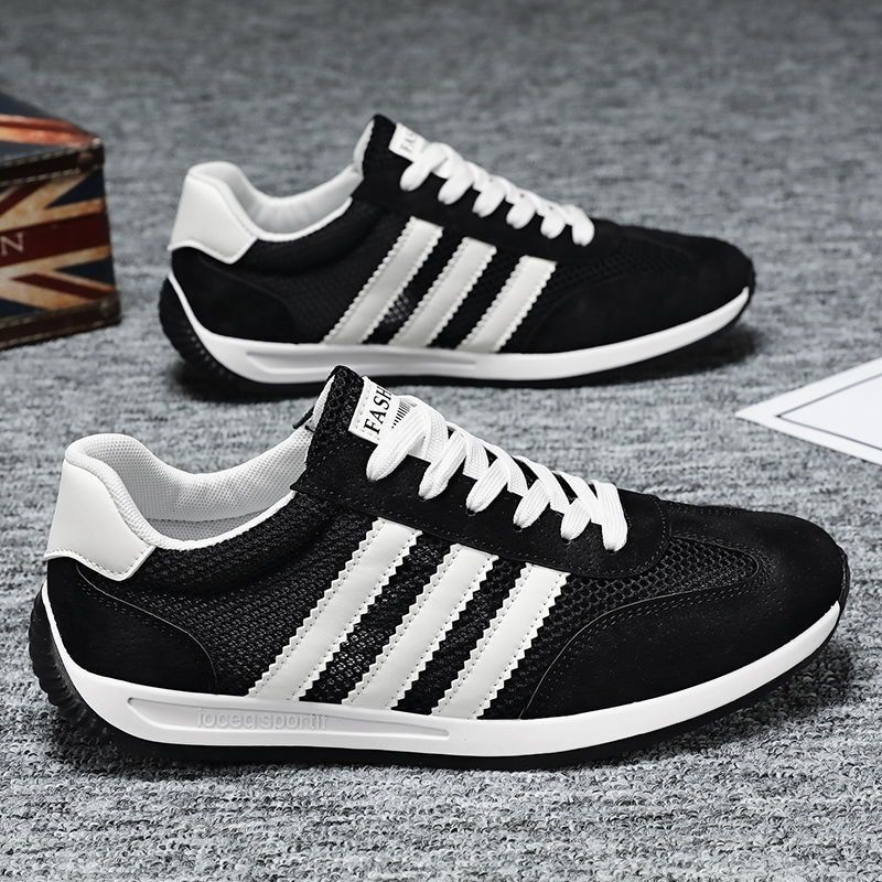 夏季透氣鏤空網面三線阿甘鞋男休閒鞋