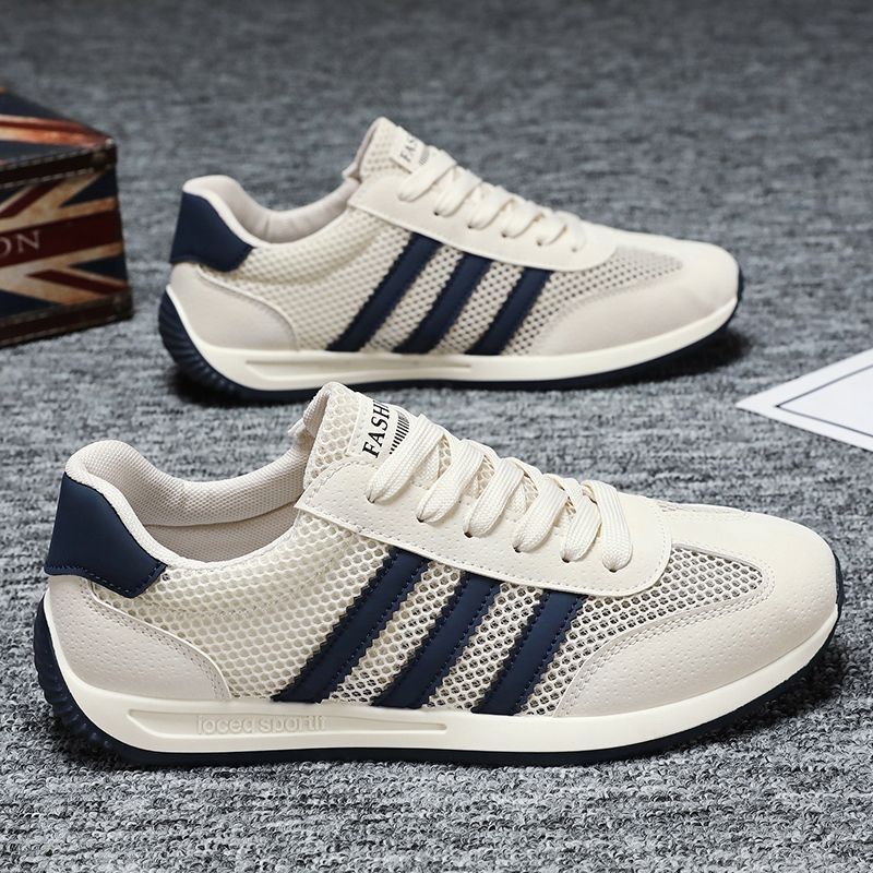 夏季透氣鏤空網面三線阿甘鞋男休閒鞋