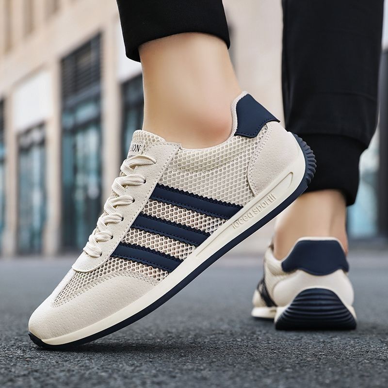 夏季透氣鏤空網面三線阿甘鞋男休閒鞋