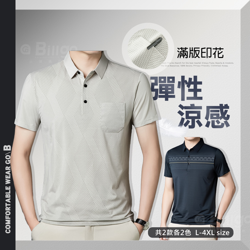 涼感幾何印花短袖POLO衫