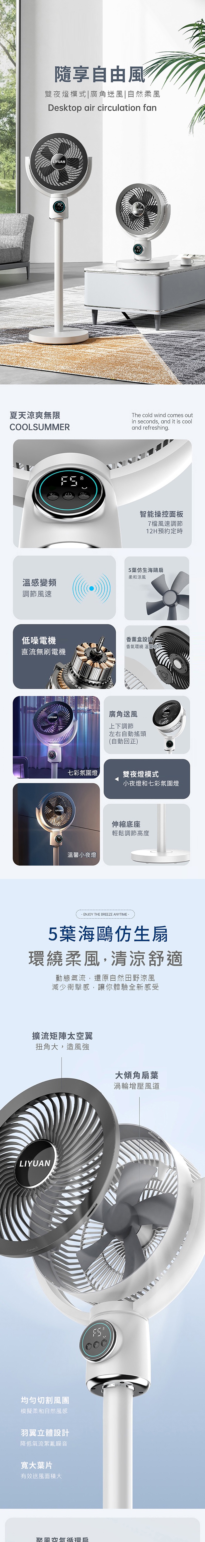 【LY 立元】12吋USB空氣循環扇(遙控 夜燈 擺頭 定時 伸縮LY-F003 )