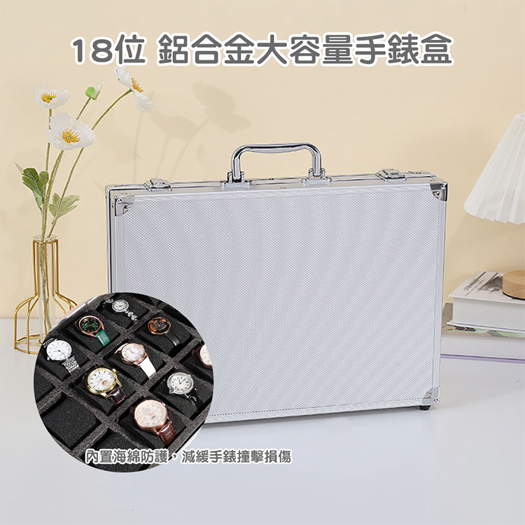 鋁合金邊框18格大容量手錶盒