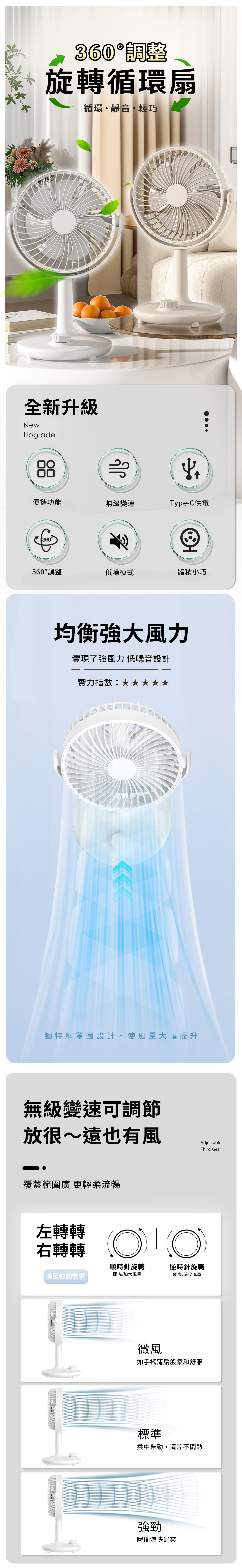 【APEX】360度旋轉DC循環桌風扇