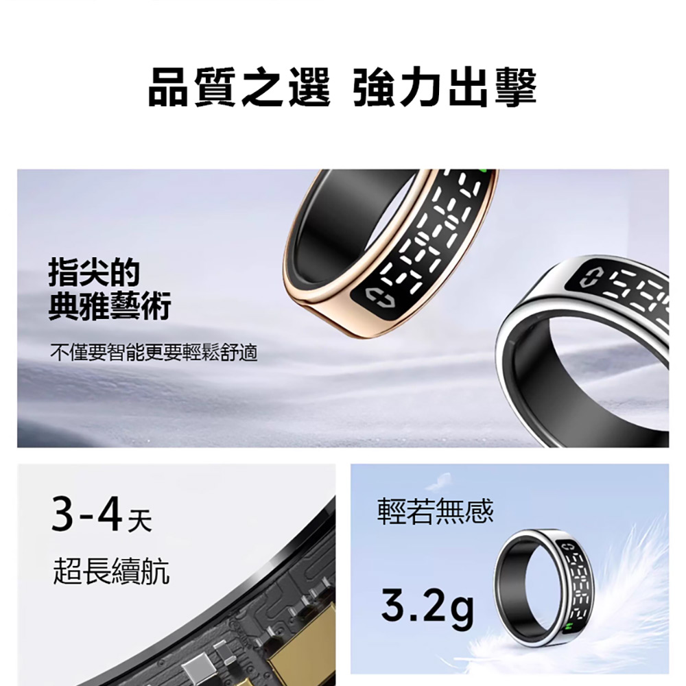 BLR-SY01 螢幕顯示觸控智能戒指 附充電盒(24小時監測 健康/心率/睡眠管理 運動模式 遠程遙控拍照)