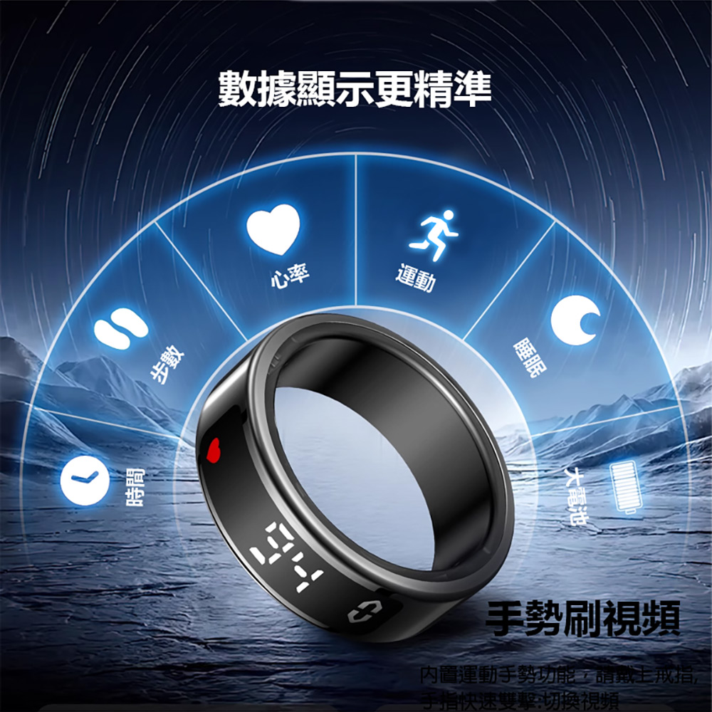 BLR-SY01 螢幕顯示觸控智能戒指 附充電盒(24小時監測 健康/心率/睡眠管理 運動模式 遠程遙控拍照)