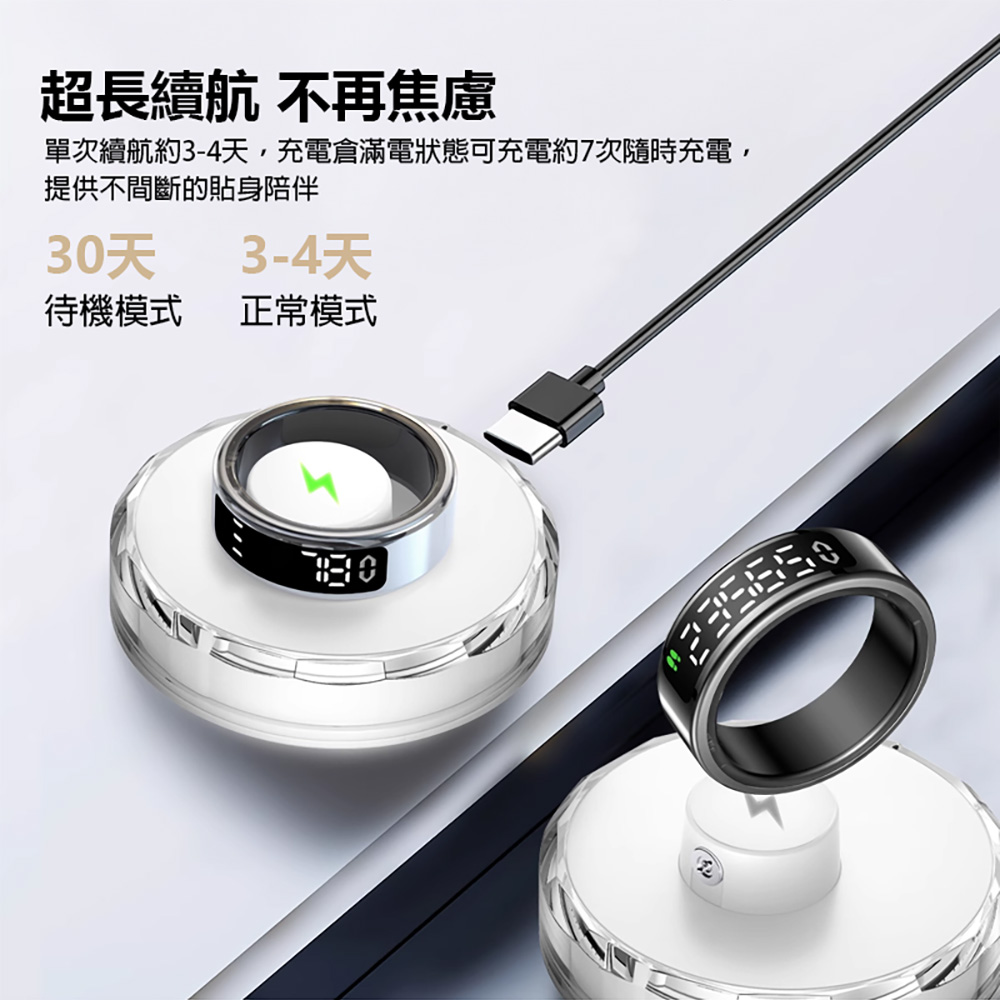 BLR-SY01 螢幕顯示觸控智能戒指 附充電盒(24小時監測 健康/心率/睡眠管理 運動模式 遠程遙控拍照)