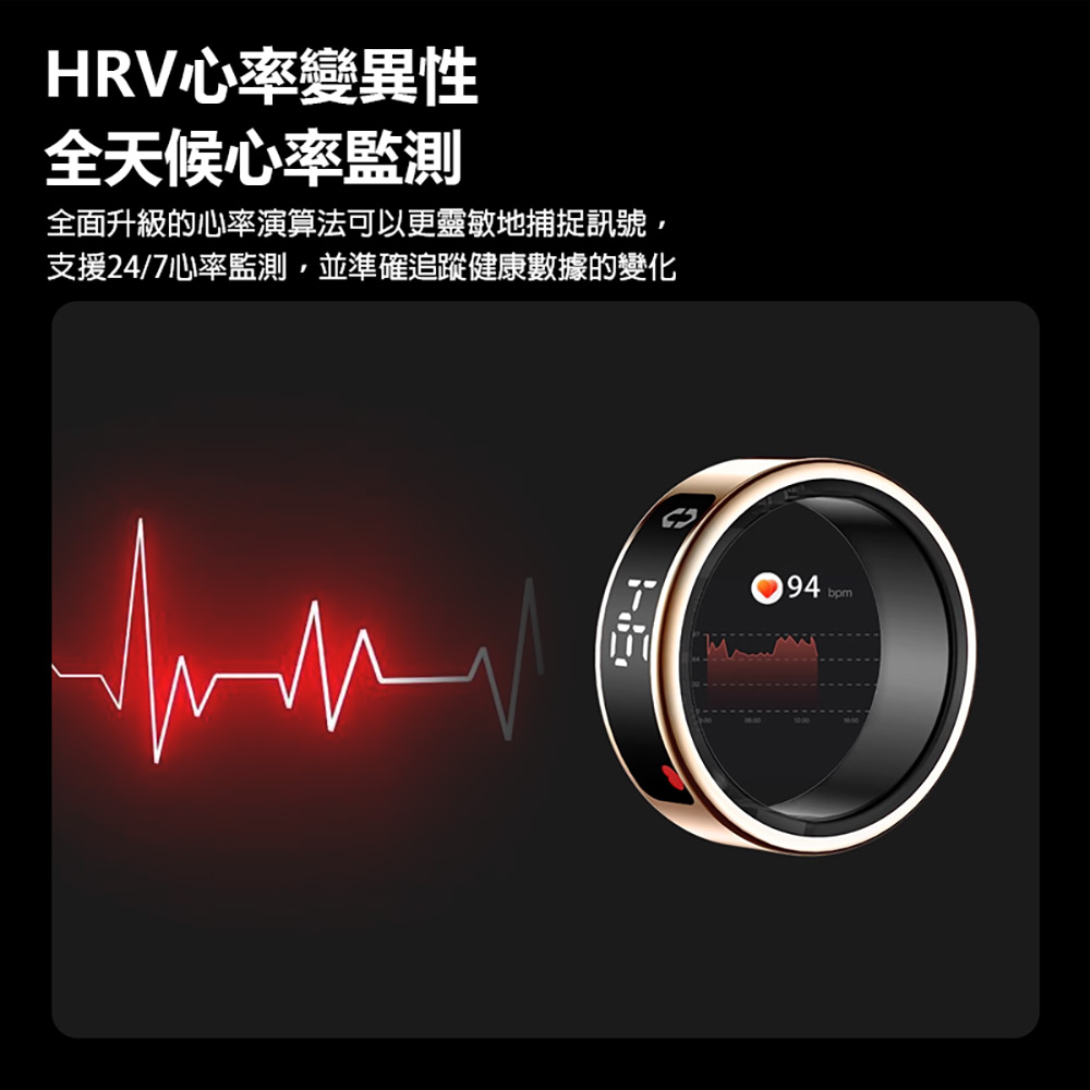 BLR-SY01 螢幕顯示觸控智能戒指 附充電盒(24小時監測 健康/心率/睡眠管理 運動模式 遠程遙控拍照)